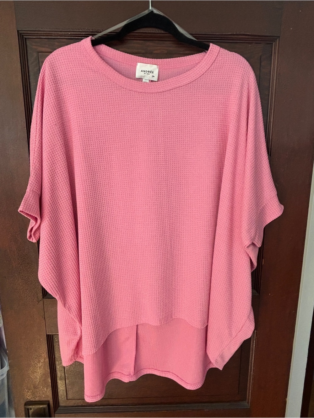 ANDREE BY UNIT Pink Waffle-Knit Relaxed Tunic Top